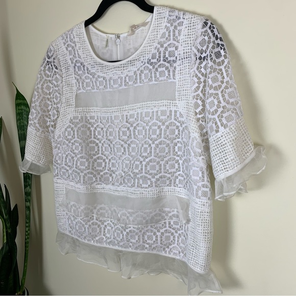 Rebecca Taylor White Layered Effect Lace Combo Top - Size 6 - Picture 6 of 15